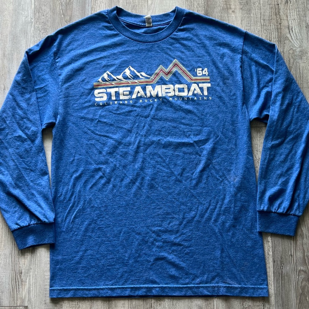 Steamboat Springs Colorado Long Sleeve Tee Blue Mountain Graphic Large - Picture 2 of 10